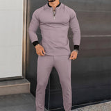 Men's Zipper Round Collar Long Sleeve T-shirt Trousers Sports Set 85874407Z