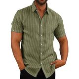 Men's Casual Summer Lapel Stripe Short Sleeve Shirt 77163136M