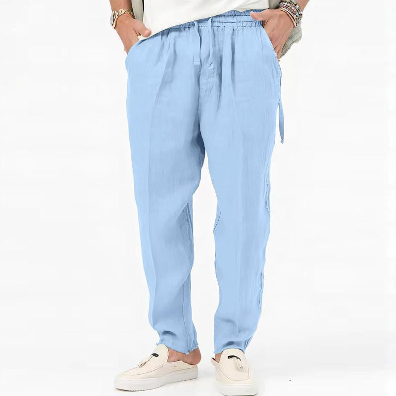 Men's Solid Color Cotton Linen Pocket Casual Pants 63047033Y