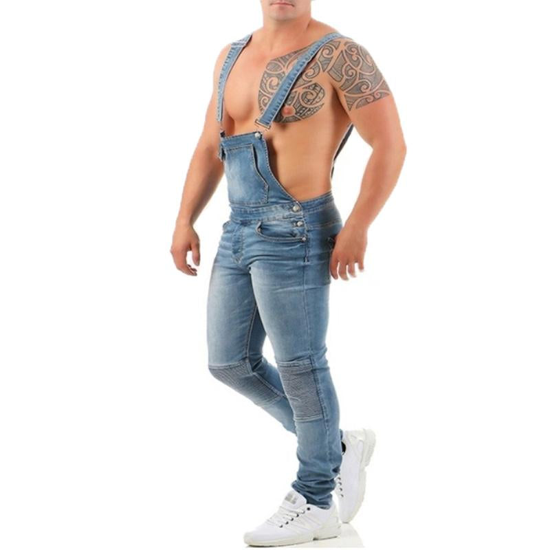 Salopette en jean déchirée de couleur unie pour hommes 39074979Y