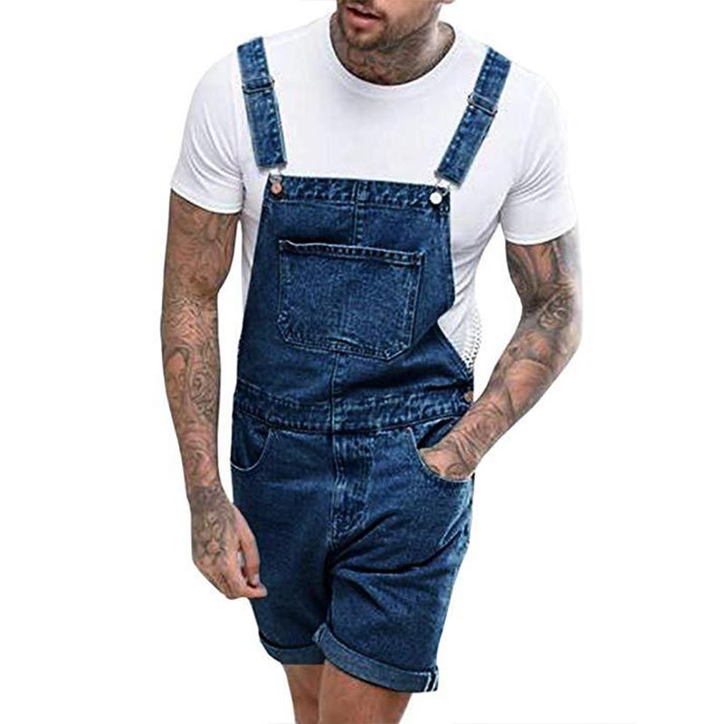Men's Vintage Denim Ripped Cargo Shorts Jumpsuit Overall 65193363M