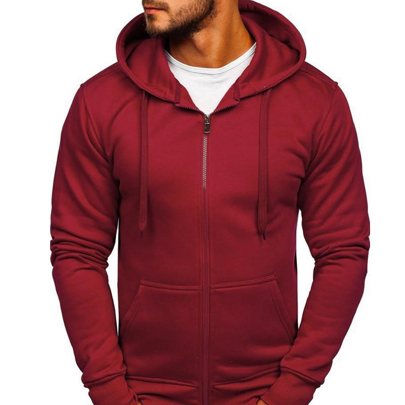 Sweat-shirt à capuche zippé de couleur unie pour hommes avec cordon de serrage 38242600X