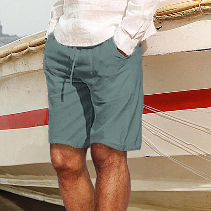 Men's Casual Solid Color Cotton And Linen Shorts 04767550Y