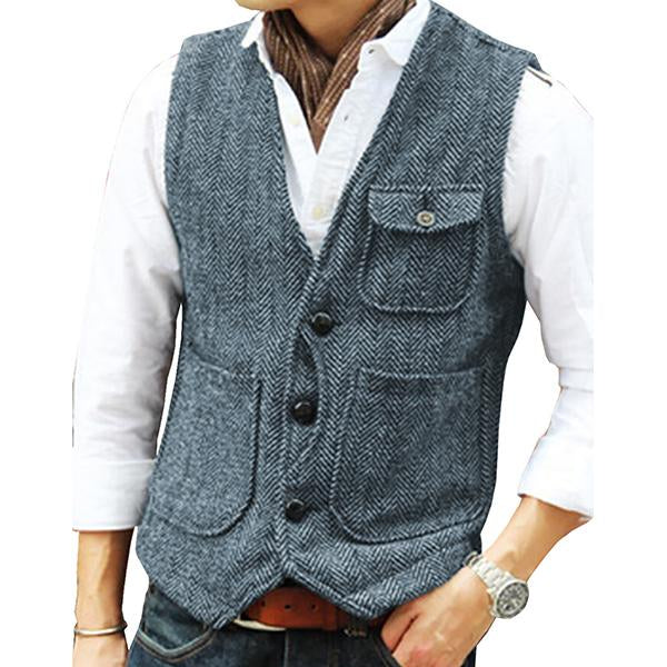 Mens V-Neck Single-Breasted Tweed Vest 39854419M Light Blue / S Vests