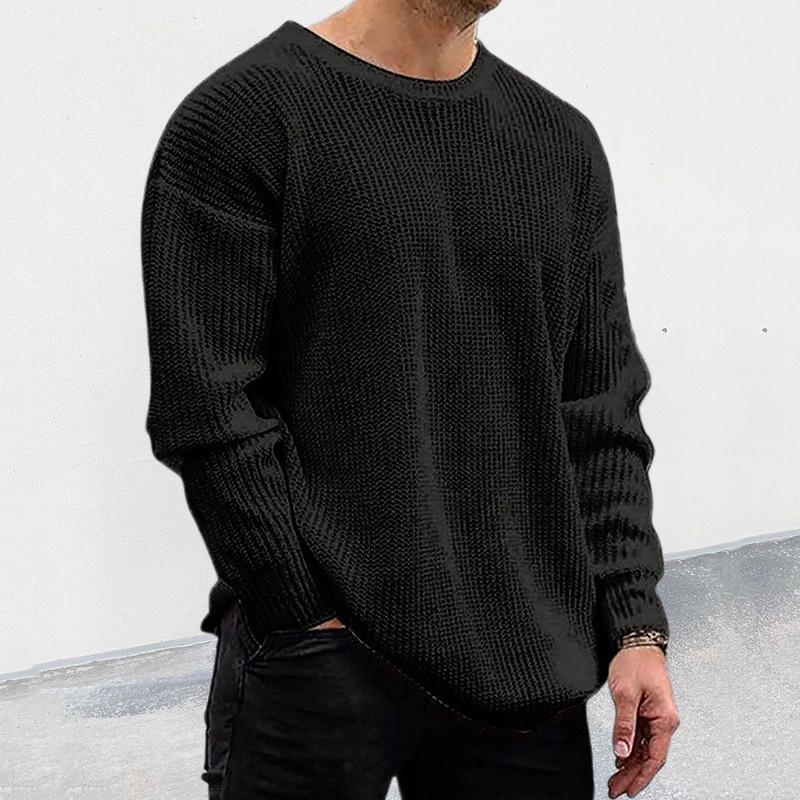 Men's Solid Color Round Neck Long Sleeve Pullover Sweater 37659806X