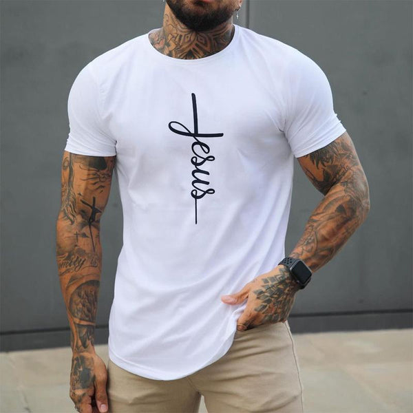 Men's Casual Jesus Lettering Short Sleeve T-Shirt 63218279Y