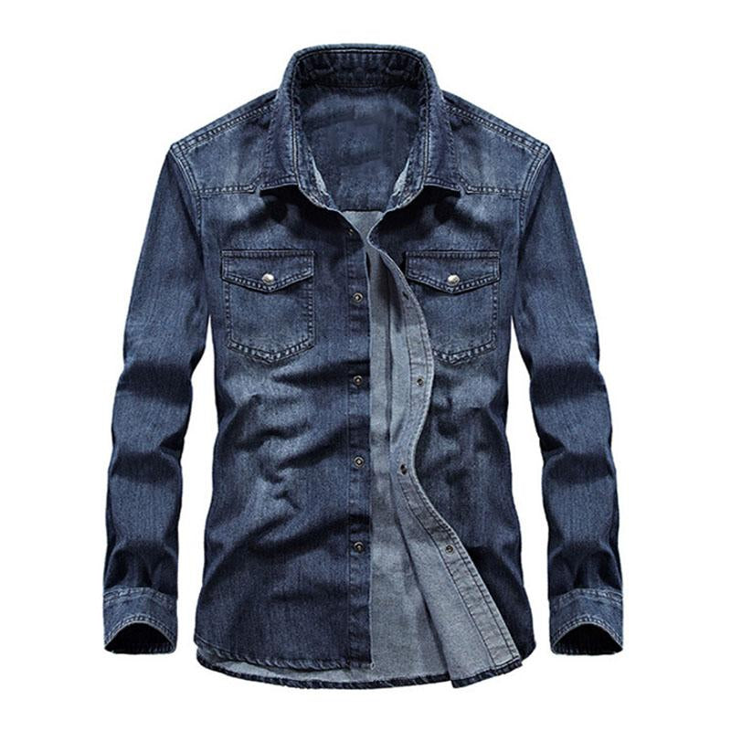 Men's Casual Lapel Cotton Long Sleeve Denim Shirt 05593165M