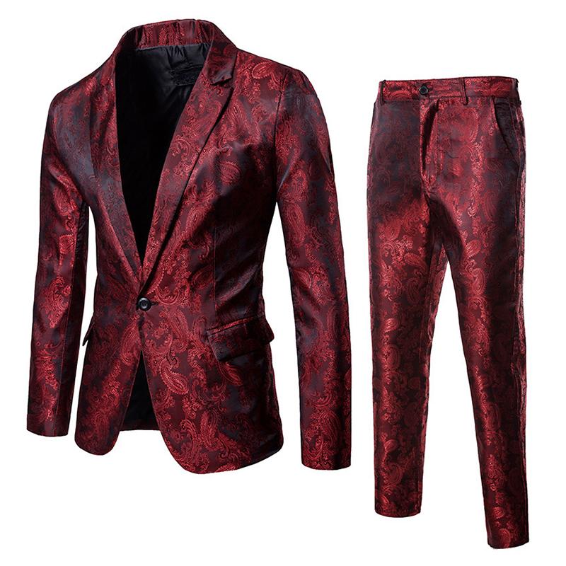 Men's Vintage Jacquard One Button Lapel Blazer Pants Set 70144621M