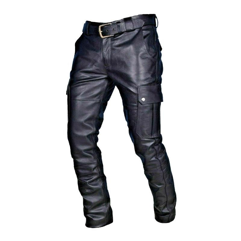 Pantalon en cuir avec ceinture décontractée vintage pour homme (ceinture exclue) 04018447M