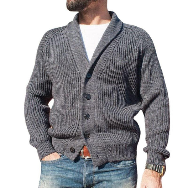 Men's Single Breasted Lapel Long Sleeve Knit Cardigan Jacket 16508475X