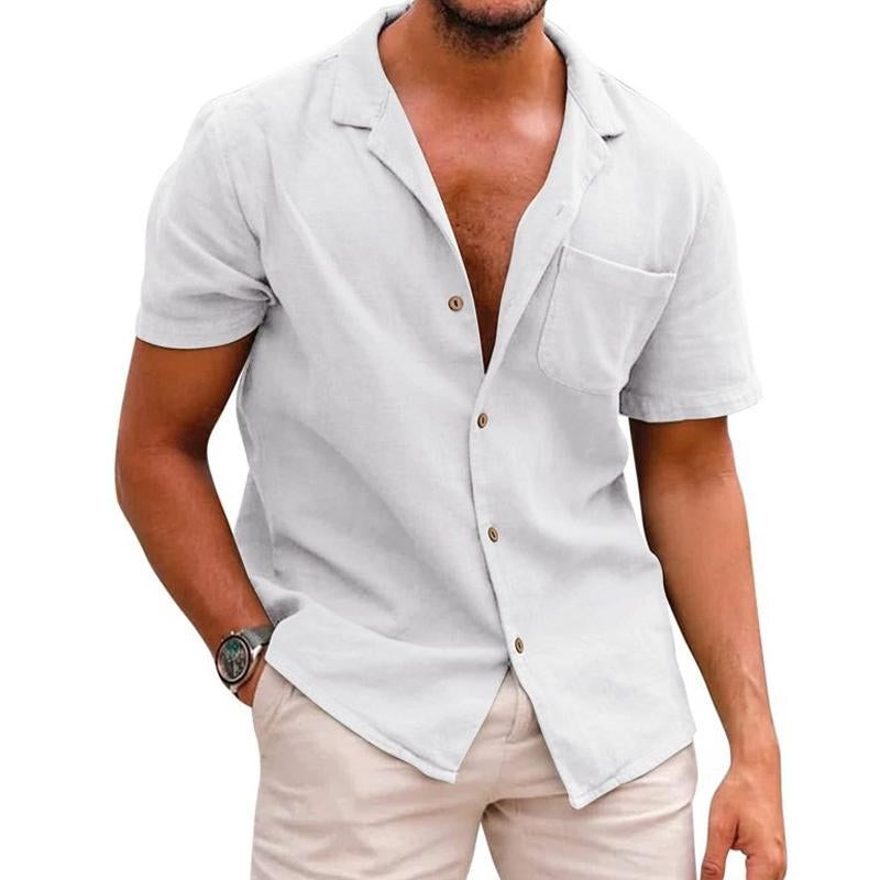 Men's Linen Lapel Short Sleeve Shirt 5019750X