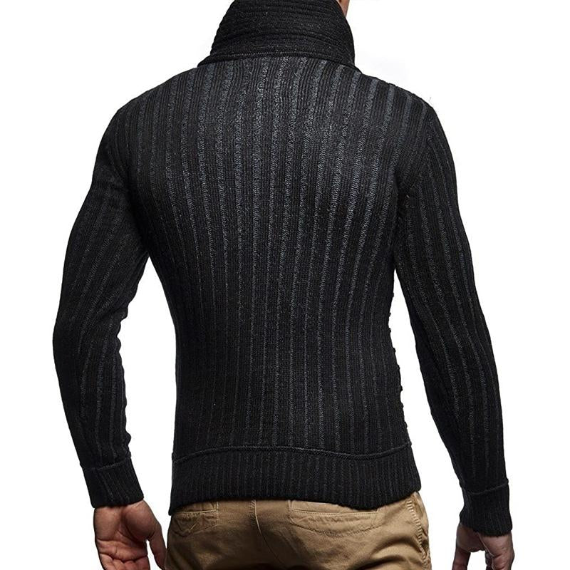 Men's Leather Button Turtleneck Knit Pullover Sweater 92872759X