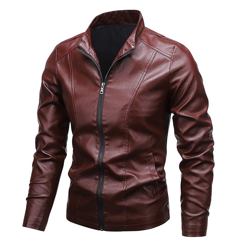 Men's Stand Collar Zip Leather Jacket 28307494X