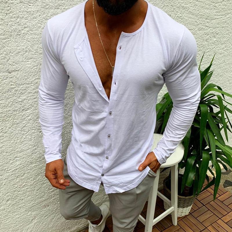 Men's Solid Color Casual Single Breasted T-Shirt Cardigan 05735806X