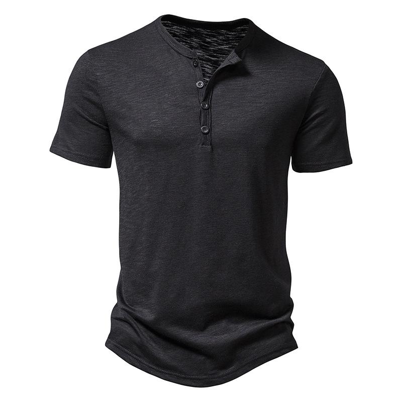 Men's Slub Cotton Henley Collar Short Sleeve T-shirt 84671002Z