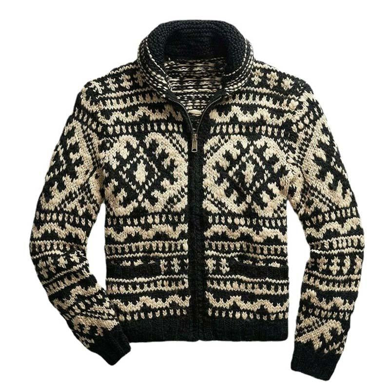 Men's Lapel Vintage Jacquard Knit Jacket 07846601M