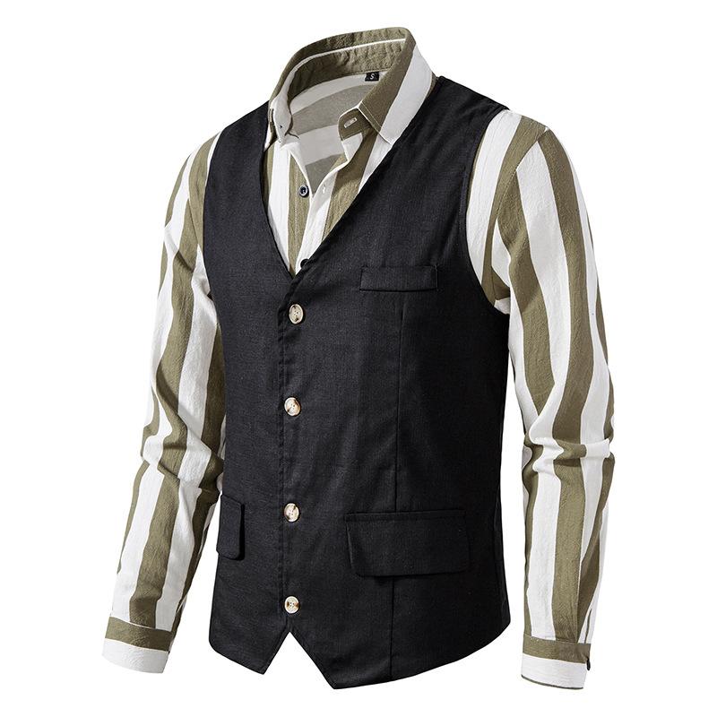Men's Vintage Cotton Linen V Neck Vest 21832961X