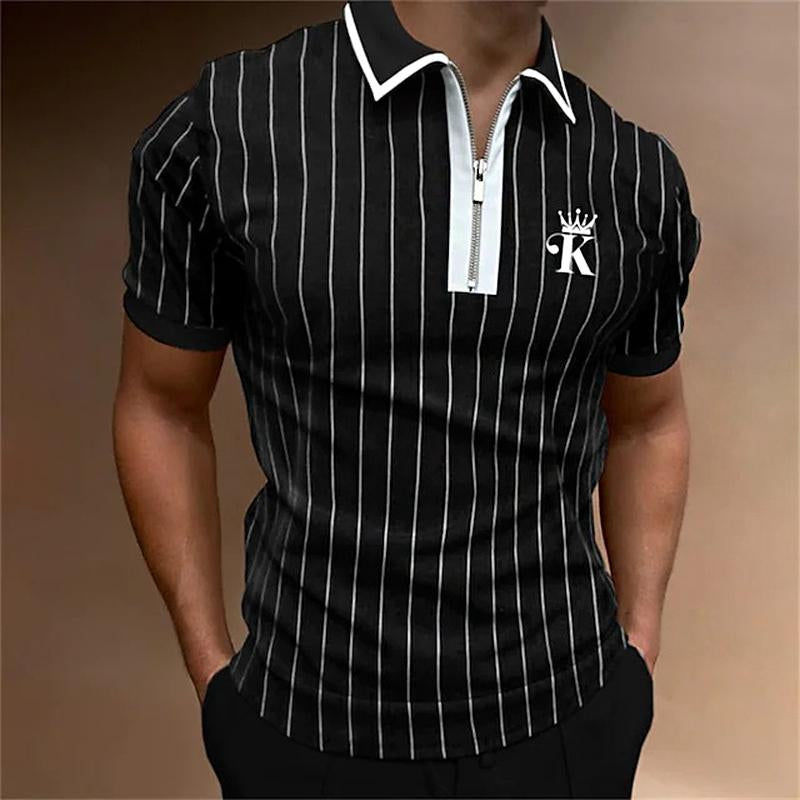 Men's Striped Zip Polo Short Sleeve T-Shirt 06122892Y