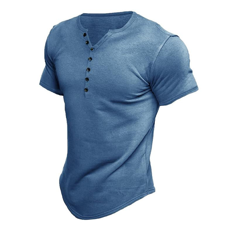 T-shirt Henley à manches courtes et boutons unis pour hommes 60126755X