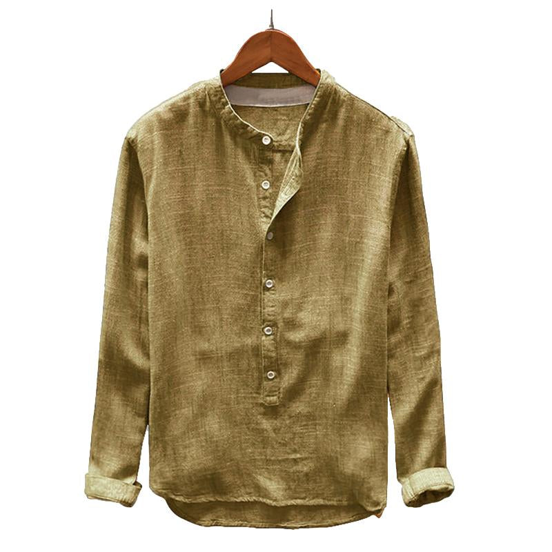 Men's Solid Color Cotton Linen Long Sleeve Shirt 89970689X