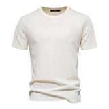 Men's Casual Round Neck Solid Color Waffle Short Sleeve T-Shirt 74268141M