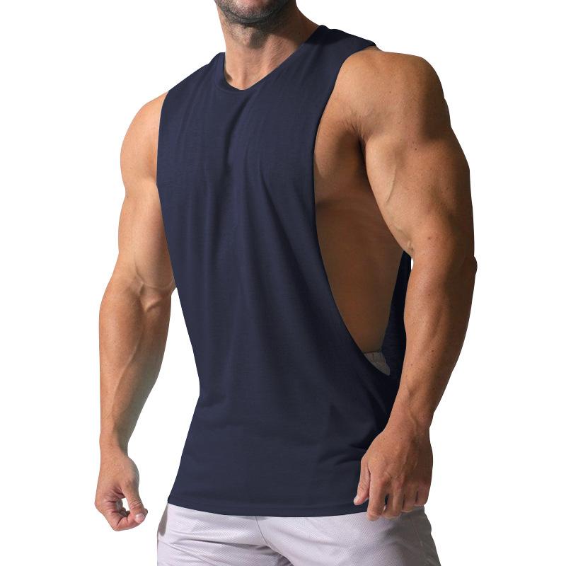 Men's Loose Solid Large Side Slit Sports Fitness Tank Top 23142265Z