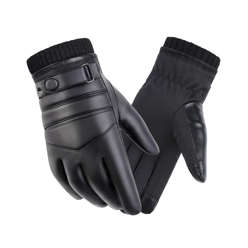 Men's Leather Mountaineering Cycling Plush Thermal Gloves 11401157Y