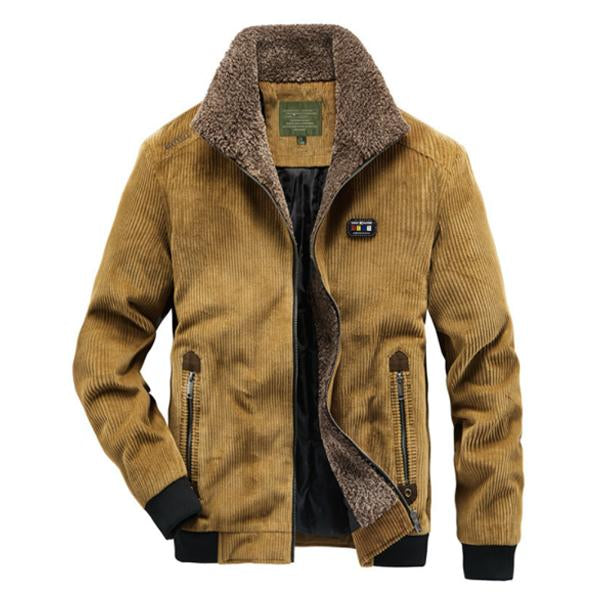 Mens Corduroy Fleece Stand Collar Jacket Khaki / M Coats & Jackets