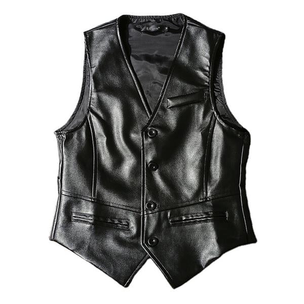 Vintage Leather Button Vest Black / M Vests