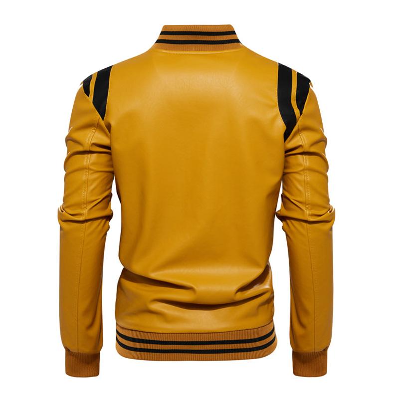 Men's Casual Color Contrasting Plush Leather Baseball Jacket 86960165M