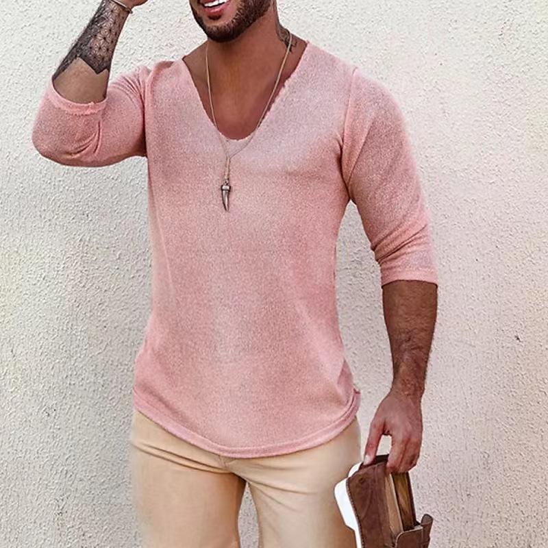 Men's Casual Long-Sleeved Thin V-Neck Knitwear 93694555M