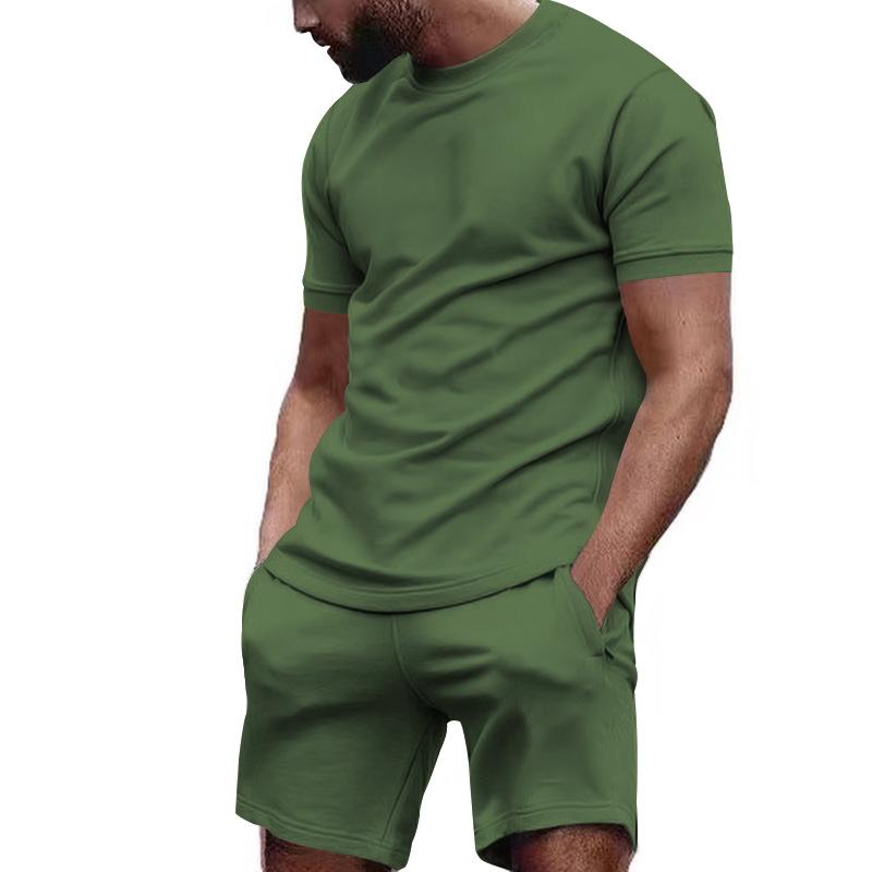 Men's Solid Loose Short Sleeve T-shirt Shorts Sports Set 39155105Z
