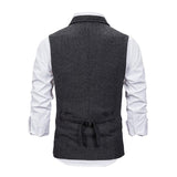 Men's Vintage Lapel Herringbone Single Breasted Vest 05741062M