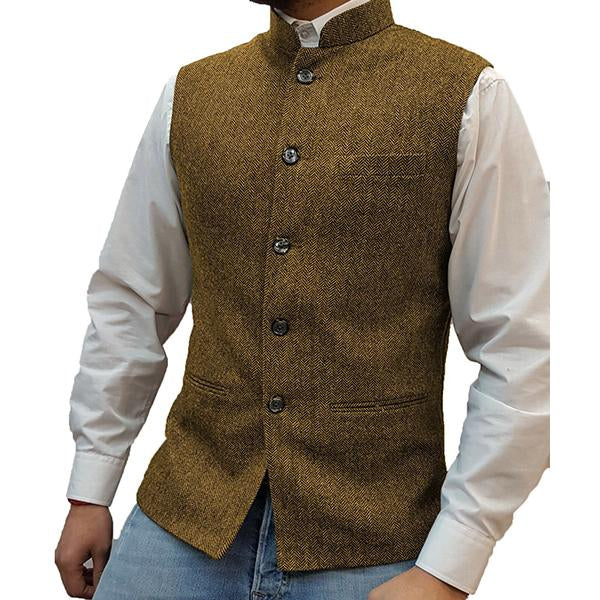 Mens Stand Collar Herringbone Single Breasted Vest 76418897M Brown / S Vests