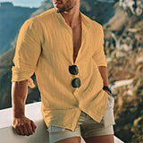 Men's Casual Solid Color Linen Beach Shirt 27173551Y