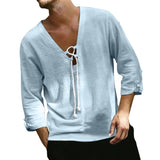 Men's Solid Color Loose Beach Linen Drawstring Shirt 94428305X