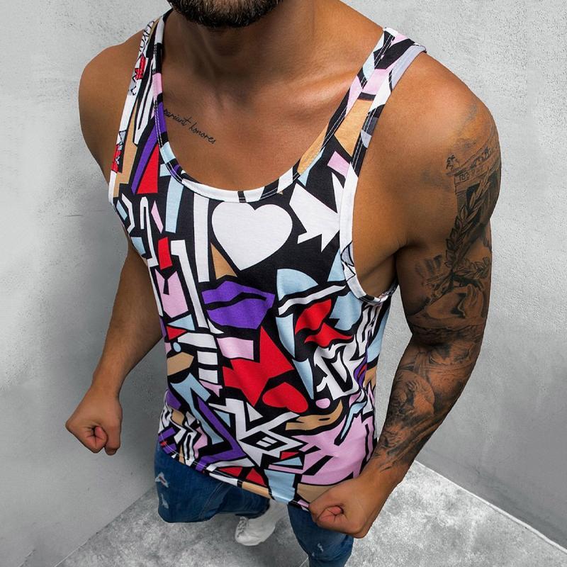Men's Round Neck Printed Sports Tank Top 01648058X
