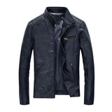 Men's Vintage Stand Collar Leather Motor Jacket 68616384M