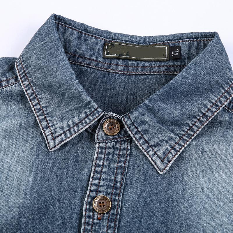 Men's Vintage Short -Sleeved Denim Shirt 68748490Y