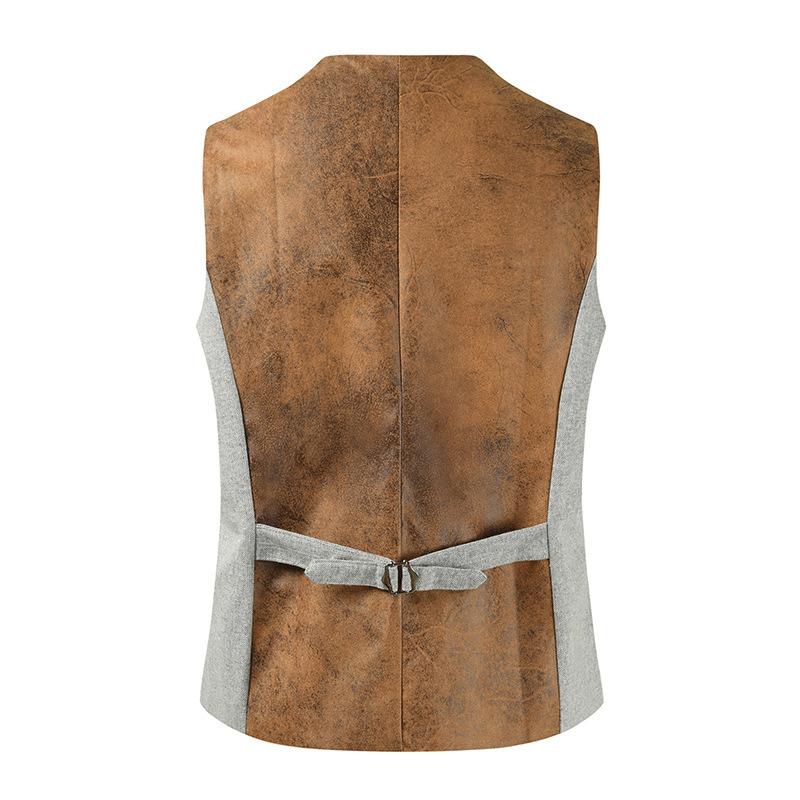 Men's Vintage Single Breasted Leather Suit Vest 31615058Y