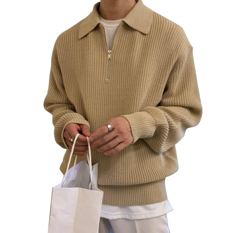 Men's Casual Zipper Polo Neck Sweater 24846066Y