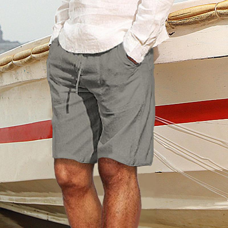 Men's Casual Solid Color Cotton And Linen Shorts 04767550Y