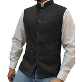 Mens Stand Collar Herringbone Single Breasted Vest 76418897M Black / S Vests