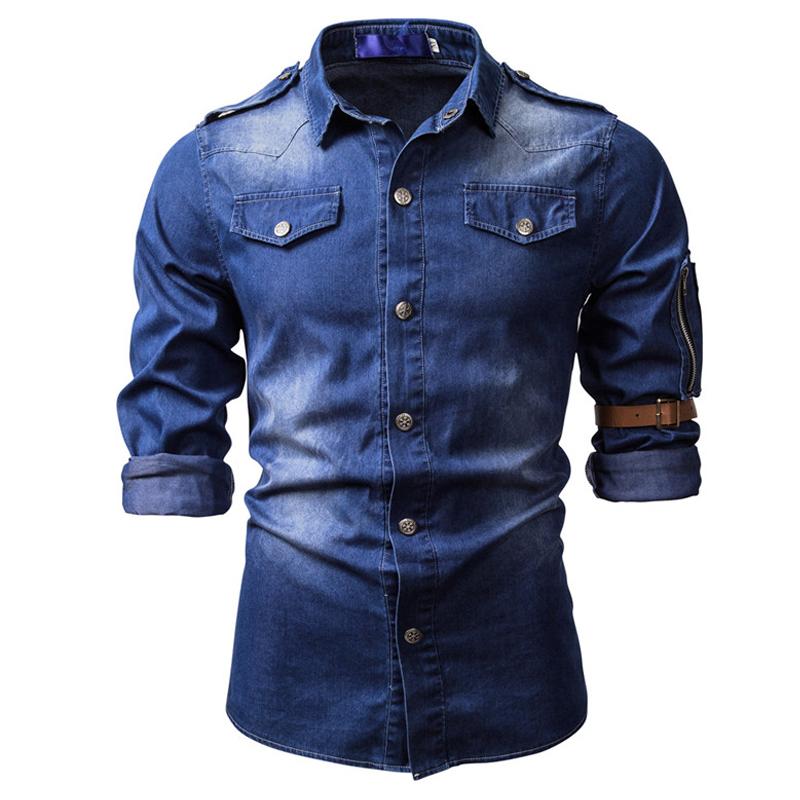 Men's Vintage Denim Long Sleeve Shirt (Belt Not Included) 88330286Y