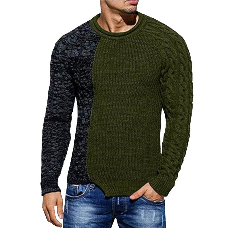 Men's Round Neck Long Sleeve Contrast Panel Knit Sweater 53739075M