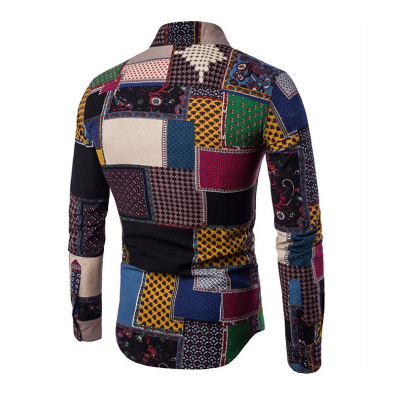 Camicia a maniche lunghe slim con stampa etnica vintage da uomo 52004520M