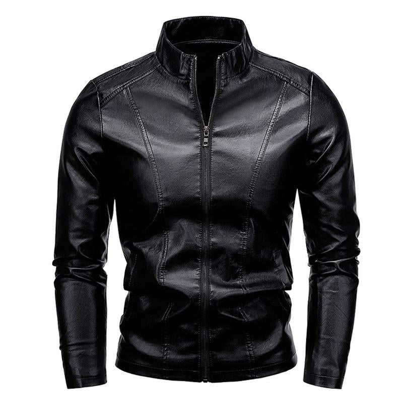Men's Stand Collar Zip Leather Jacket 28307494X – Manlytshirt