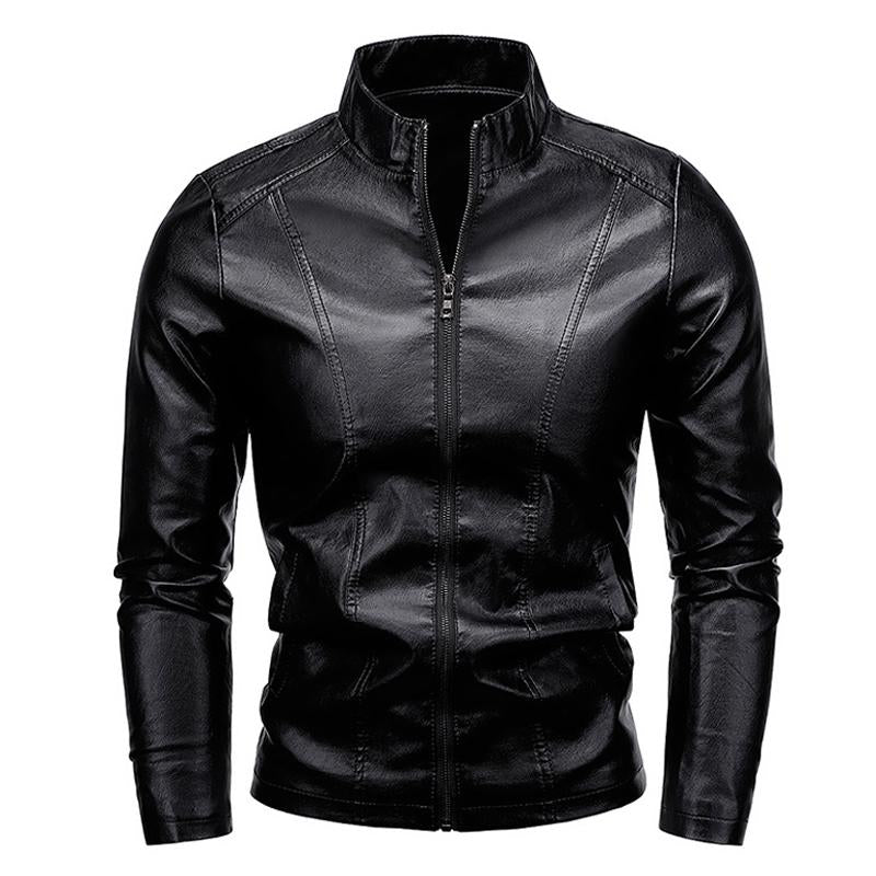 Chaqueta de cuero con cremallera y cuello alto para hombre 28307494X