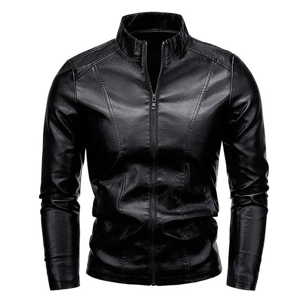 Men's Stand Collar Zip Leather Jacket 28307494X