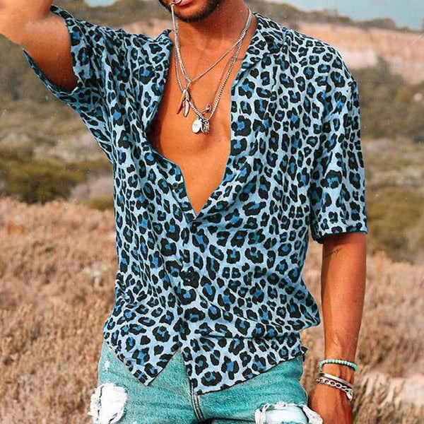 Men's Casual Leopard Print Short Sleeve Shirt 55304358M